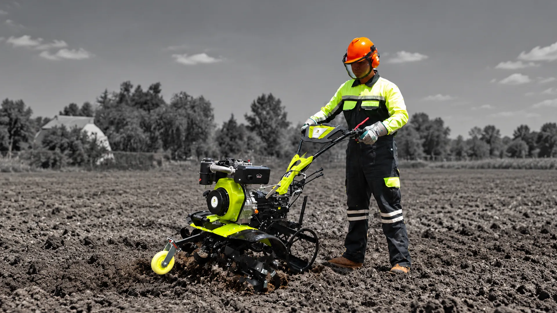 Agricultural tractor in a field